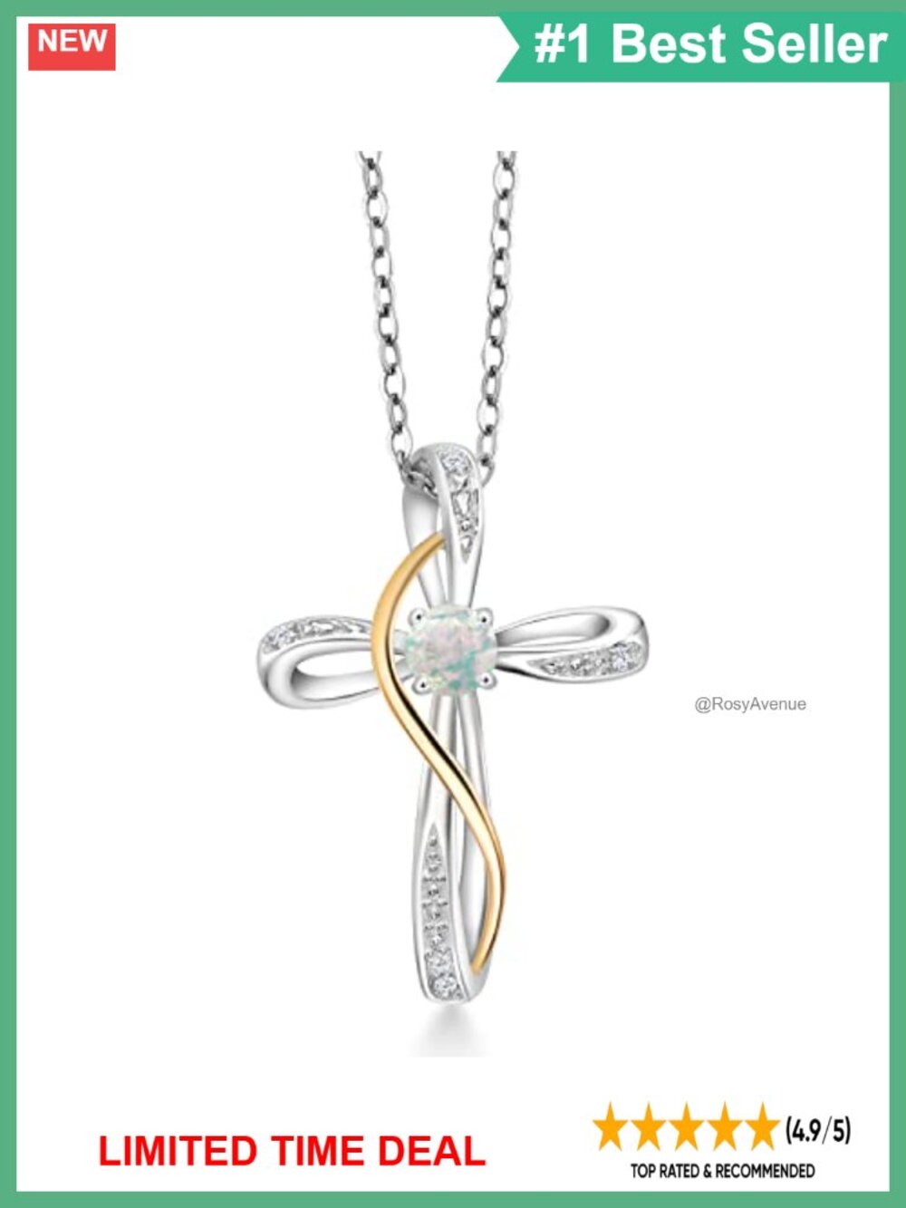 925 Sterling Silver 10K Yellow Gold Infinity Cross Necklace Lab Diamond